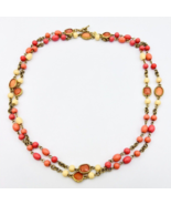 Vintage Monet Gold Tone Peach Pink Cream Beaded Toggle Necklace 42 in - $15.84