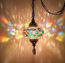 Stained Glass Pendant Light Fixture Vintage Hanging Rustic Ceiling Kitchen Lamp - £57.87 GBP