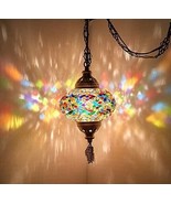Stained Glass Pendant Light Fixture Vintage Hanging Rustic Ceiling Kitch... - £62.01 GBP