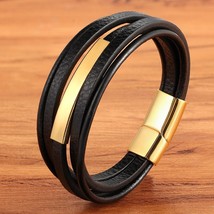 TYO Charm Punk Gold Stainless Steel Jewelry Leather  Bracelets For Men Hip Hop A - £10.70 GBP