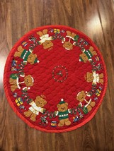 Vintage Teddy Bear Red Christmas Tree Skirt Handmade Mice Holly Toys Ang... - £31.29 GBP