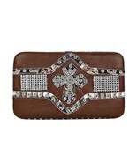 Women&#39;s Brown Studded Cross Leatherette Checkbook Wallet W/ Checkbook Cover - $14.84