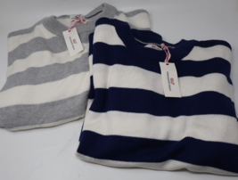 Vineyard Vines Women&#39;s Striped Open-Knit Crew Sweater Lot of 2 Blue &amp; Gray 3XL - £53.10 GBP