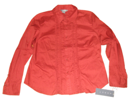 City Blues by KORET Brick Red Ruffled Dress Shirt Women&#39;s Size L NEW - £7.81 GBP