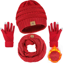 Winter Beanie Hat Scarf Gloves, Warm Fleece Knit Winter Hats Touch Screen Gloves - £8.72 GBP