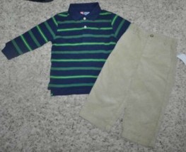 Boys Pants Set Green Shirt Polo &amp; Beige Corduroys Outfit $45 NEW-size 24 months - £12.73 GBP