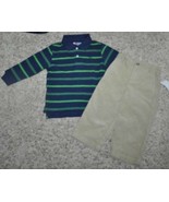 Boys Pants Set Green Shirt Polo &amp; Beige Corduroys Outfit $45 NEW-size 24... - £12.40 GBP