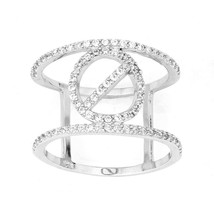 Sterling Silver Double CZ Wire with Center CZ Circle Wide Ring - £55.42 GBP