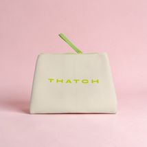 Thatch Cosmetic Makeup Bag Ivory Tan Neon Green Zipper Small Travel Pouch - $16.83