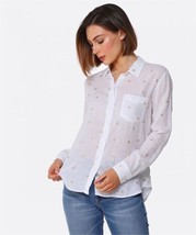 Rails Charli Star Button Up Blouse Shirt White Gold Long Sleeve Size Medium - £57.01 GBP