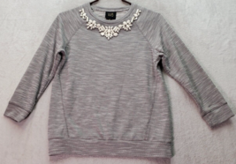 W5 Sweater Womens Size Small Gray Space Dye Cotton Long Sleeve Round Neck Beaded - £16.66 GBP