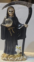 Grim Reaper Santa Muerte Owl Money Scythe Globe Skull Fantasy Figurine Statue - £31.44 GBP