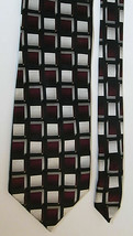 KNIGHTSBRIDGE 100% Silk Tie Black Burgundy Silver Geometric Pattern - $14.00