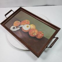 Antique Serving Tray Wall Art Fruit Under Glass Wood w/ Handles 17x10 Inch - $2,331.21 MXN