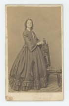 Antique CDV Circa 1870s Beautiful Woman Hoop Dress Kertson &amp; Baker New York, NY - £9.76 GBP