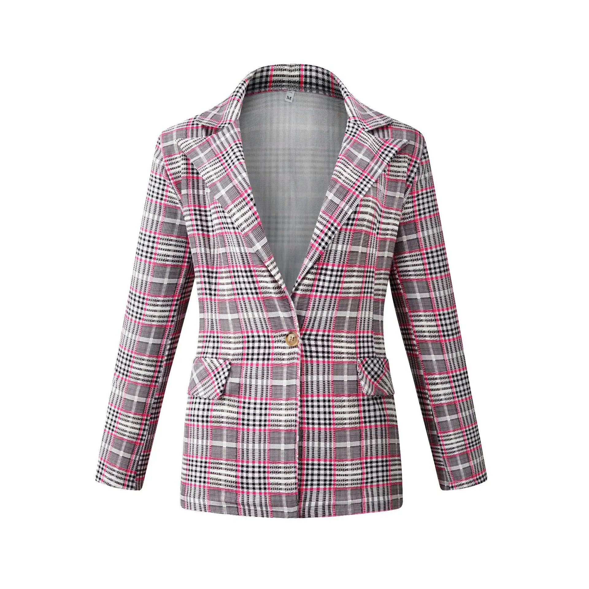 Spring and Autumn Women&#39;s Casual Jacket Striped Plaid Single Button Blazers Long - £127.04 GBP