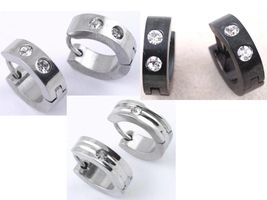 Men Women Pierced Rhinestone Hoop Earrings Stainless Steel Siver,Gold,or... - $54.63 MXN