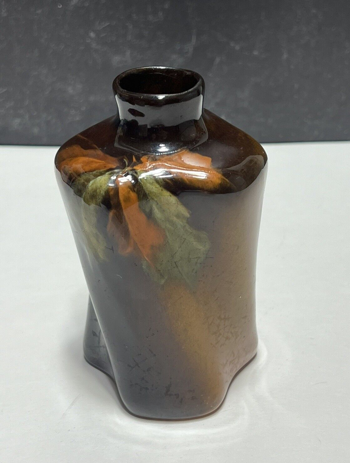Primary image for c1900 J B Owens Art Pottery Utopian Twist Vase Inkwell Bottle Flower Brown Glaze