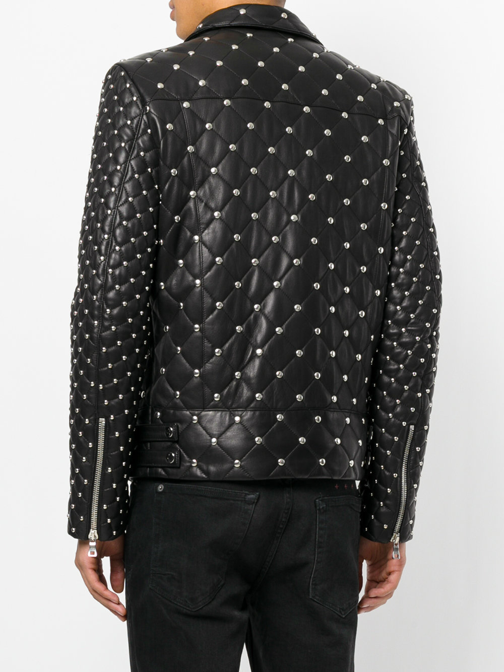 NEW MENS BALMAIN FASHION FULL BLACK QUILTED AND STUDDED LEATHER JACKET 2019