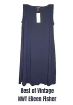 NWT $178 Eileen Fisher Swingy Shift Dress XXSmall 0 Blue Vintage Viscose A Line - £100.22 GBP