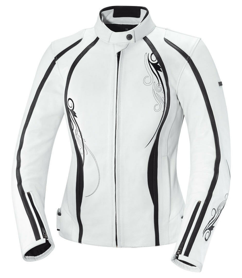 Women White Color Motorcycle Black Linings Genuine Leather Safety Pads Jacket