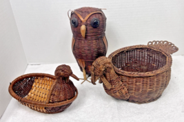 3 Vintage 1970s Bird Baskets Owl Turkey Dove Food Storage Plant Holders - $24.26