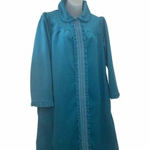 Leisure Life Bath Robe Long House Coat Collar Dress Sz M Teal Ruffle USA Vintage - £11.85 GBP