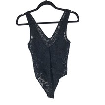 Zara Womens Bodysuit Lace Sheer V Neck Black S - £15.47 GBP