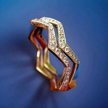 Earth mined Diamond Deco Wedding Band Solid 14k Yellow Rose Gold Ring St... - €1.381,59 EUR