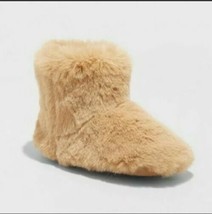 Cat &amp; Jack Girls Dallas Bootie Slippers Camel/Brown Plush Fuzzy XL 11-12... - $8.42
