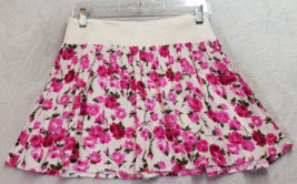 Lily White Mini Skirt Womens Medium Pink Floral 100% Rayon Pleated Elastic Waist - £14.43 GBP