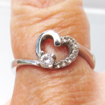 Sterling Silver Vintage Open HEART Cubic Zirconia Bypass Ring Sz 6 - $19.75