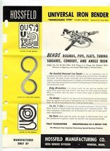 Hossfeld Manufacturing Universal Iron Bender Info Packet 1966 Winona Min... - $27.72