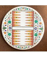 15 "Round Side Table Top Mother of Pearl Inlay Petra Dura Pearl Gemstone  - $749.00