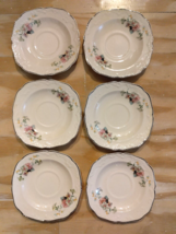 Vintage Papoco Saucers Pink Floral Pattern Circa 1930 By Paden City Set of 6 - £27.31 GBP