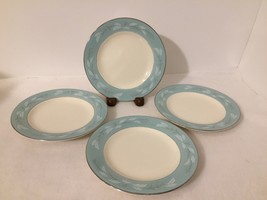4 Small Plates 6&quot; Light Blue Aqua and White Leaf Flower Design - £4.17 GBP