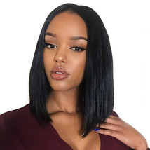 Human Hair Lace Front Wigs for Women Middle Part Short Bob U Part Wig Straight - £64.00 GBP