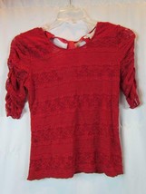 NWT American Rag CIE Dark Red Tie Back Short Sleeve Lace Blouse S Org $4... - $13.29