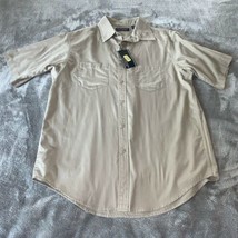 Size Medium Roundtree &amp; Yorke Stone Tan Short Sleeve Button Down Shirt Top New - £17.52 GBP