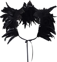 Women&#39;s Black Real Feather Shrug Shawl Wrap Lace Collar Halloween Costume Scarf  - £41.40 GBP