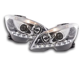 FK LED DRL Halo Lightbar Headlights Mercedes C-Class W204 07-10 chrome LHD - £403.01 GBP