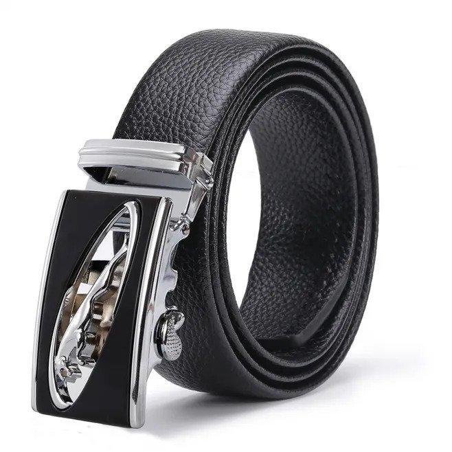 Men's Leather Ratchet Dress Belt with Automatic Buckle Sliding Belt for Men