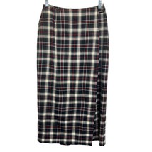 Charter Club Plaid Wrap Skirt Black Size 8 Wool Blend Midi Length Dark Academia - £28.32 GBP
