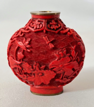 Antique Chinese Hand Carved Cinnabar Snuff Bottle No Stopper - $45.00