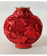 Antique Chinese Hand Carved Cinnabar Snuff Bottle No Stopper - £35.38 GBP
