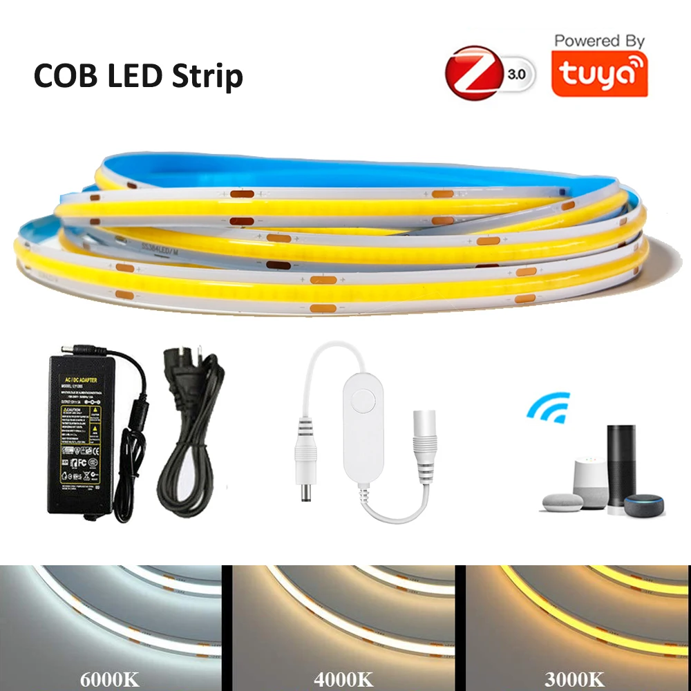 TUYA Zig Smart COB Led Strip 1m-5m Warm white Neutral white Dimmable Light+Mini  - £155.15 GBP