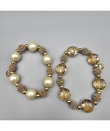 Monet Stretch Bracelet Set (2) Gold Tone Faux Pearl Beaded Classic Glamour - €17,42 EUR
