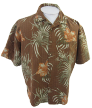Joe Marlin Men Hawaiian camp shirt XL pit to pit 26 floral aloha brown luau tiki - £11.67 GBP