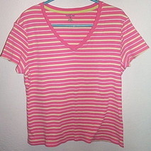 Womens North Crest Pink White Yellow Short Sleeve Stripe Top Size XL - £3.87 GBP