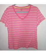 Womens North Crest Pink White Yellow Short Sleeve Stripe Top Size XL - £3.94 GBP